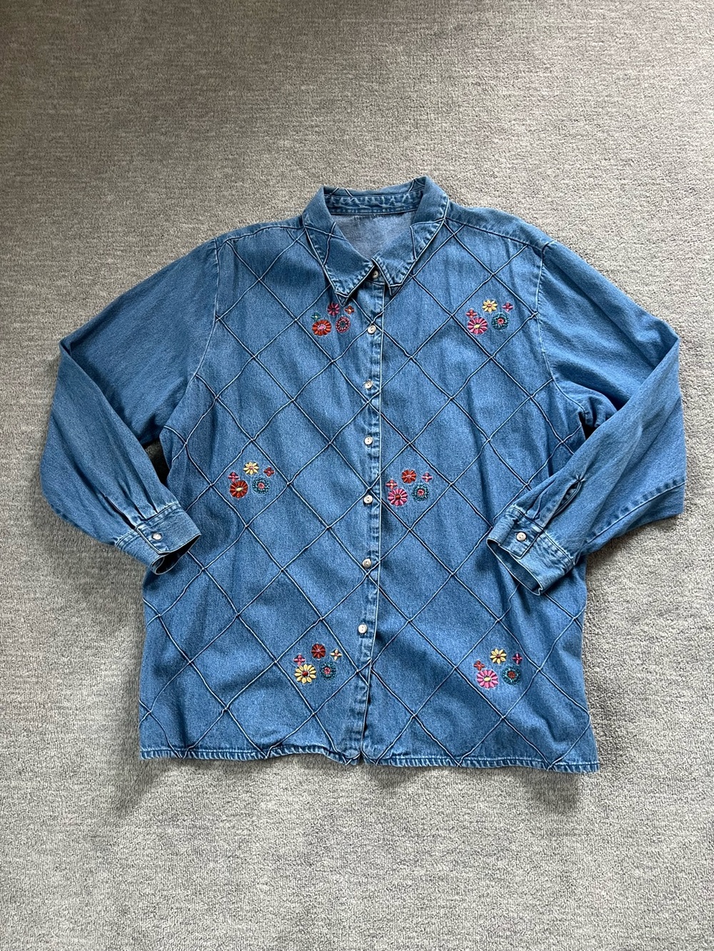 Vintage Blue Embroidered Button-Down Denim Shirt Sz. 2X